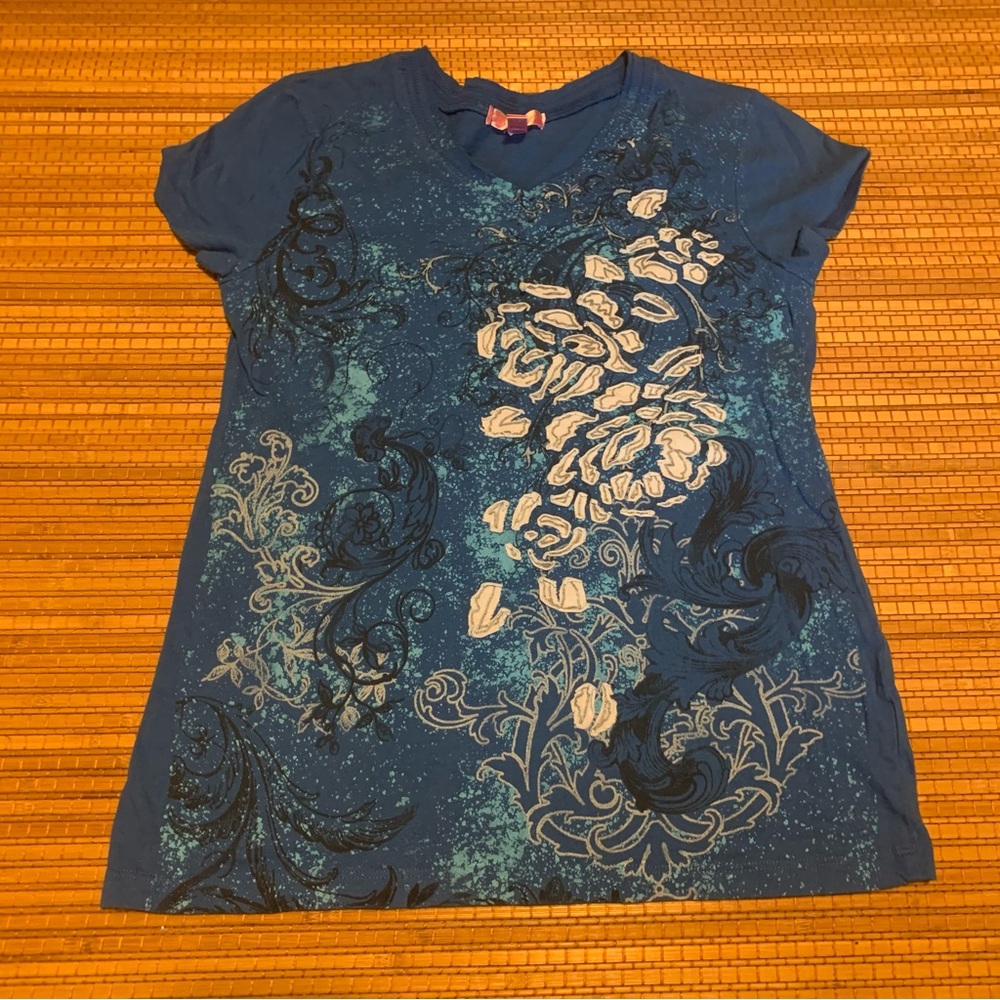 Sugar Tart blue floral t shirt size XL